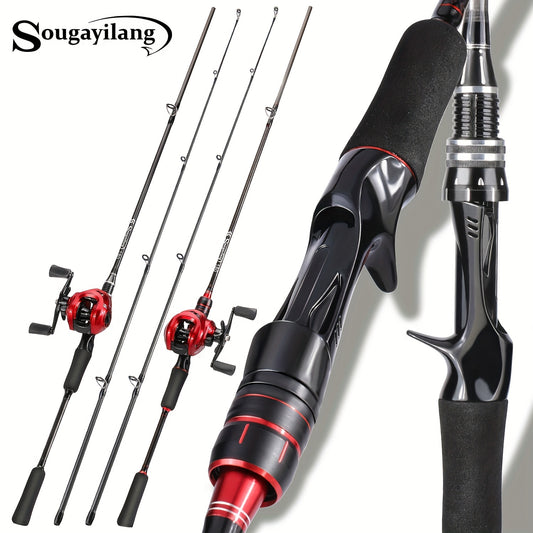 Conjunto de vara e carretilha de pesca Sougayilang Baitcasting - Vara de carbono de 1,8 m/5,9 pés com carretilha ultraleve - Perfeito para viagens, pesca em água salgada e doce