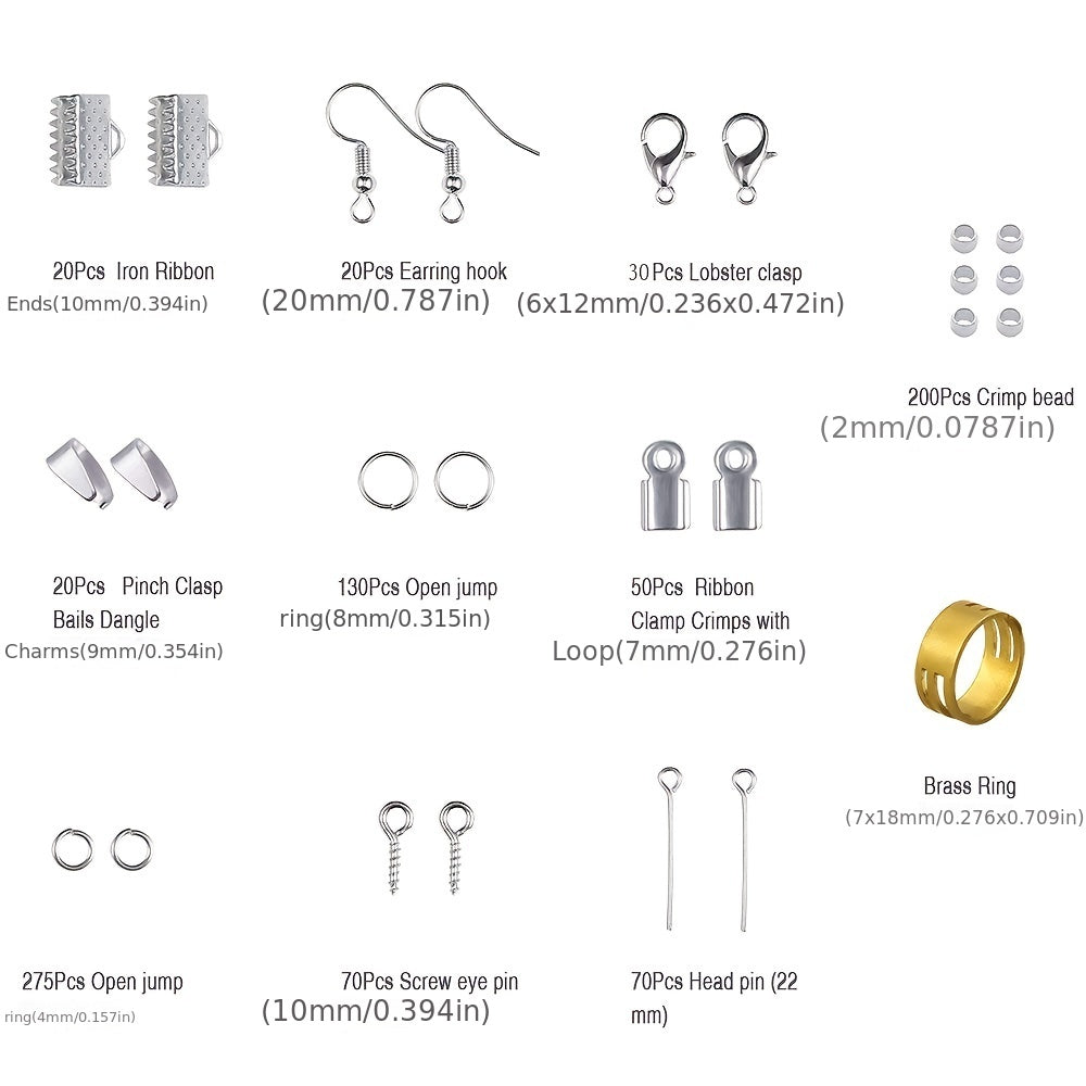 Kit para iniciantes em fabricação de joias com 900 peças, brincos, colares, ETC...